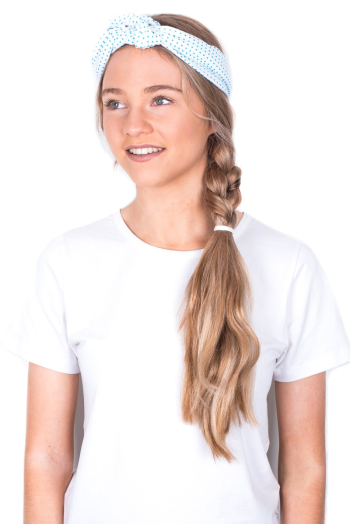 PERLAH BANDANNA - White & Turquoise Spot