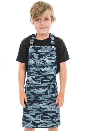 KIDS BAILEY BIB APRON-Camouflage Denim 