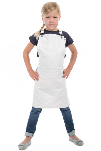 KIDS BAILEY BIB APRON-White Denim 