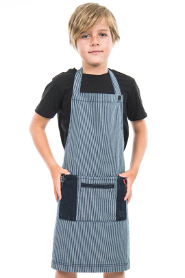 KIDS DYLON BIB APRON-Navy Stripe with Navy Indigo Contrast Denim KIDS DYLON BIB APRON-Navy Stripe with Navy Indigo Contrast Denim