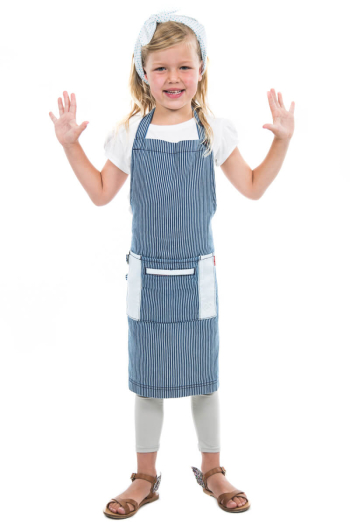 KIDS DYLON  BIB APRON-Navy Stripe with Contrast White Denim 