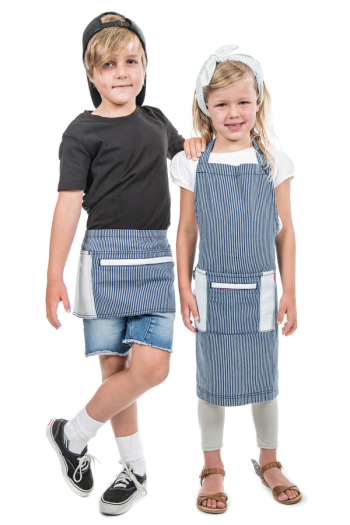 KIDS DYLON  BIB APRON-Navy Stripe with Contrast White Denim 