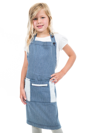 KIDS DYLON  BIB APRON-Navy Stripe with Contrast White Denim 