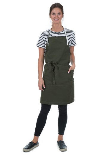 HARPER BIB APRON-Khaki Denim 