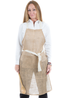 EDEN BIB APRON-Hessian -Contrast Cream Ties