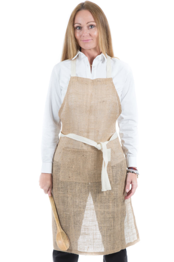 EDEN BIB APRON-Hessian -Contrast Cream Ties