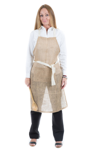 EDEN BIB APRON-Hessian -Contrast Cream Ties