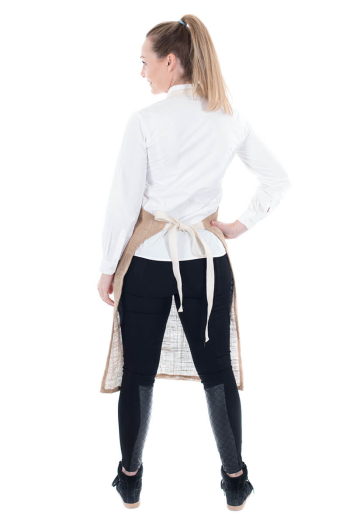 EDEN BIB APRON-Hessian -Contrast Cream Ties