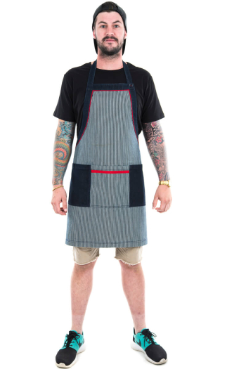 REED BIB APRON-Stripe Denim