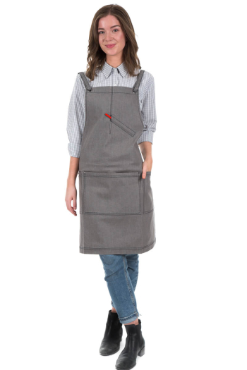WESTY BIB APRON- Pewter Denim