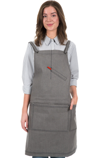 WESTY BIB APRON- Pewter Denim