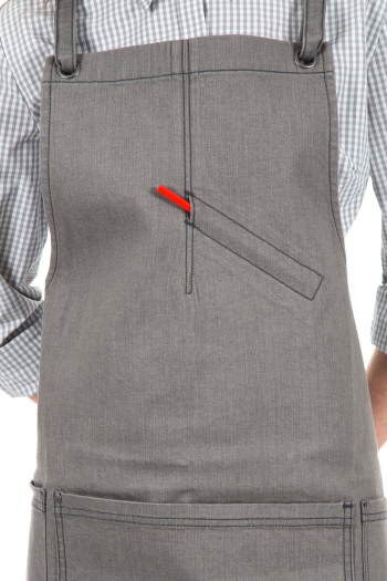WESTY BIB APRON- Pewter Denim