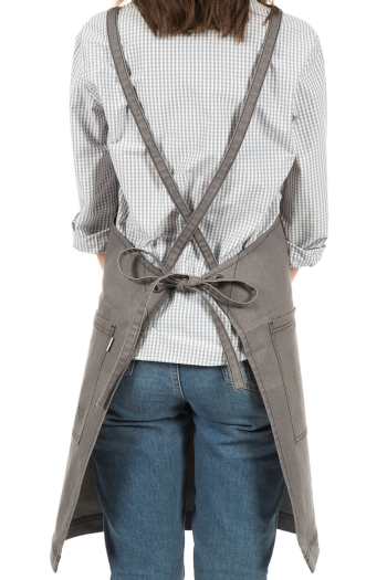 WESTY BIB APRON- Pewter Denim