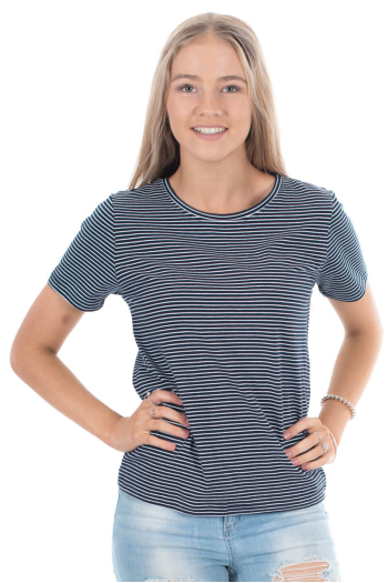 WOMAN'S DEVLIN T-SHIRT- Navy and White Stripe
