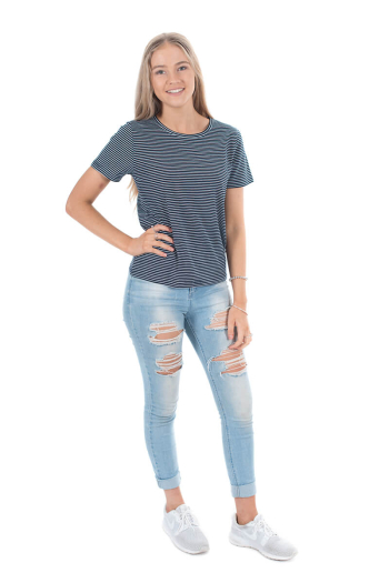 WOMAN'S DEVLIN T-SHIRT- Navy and White Stripe